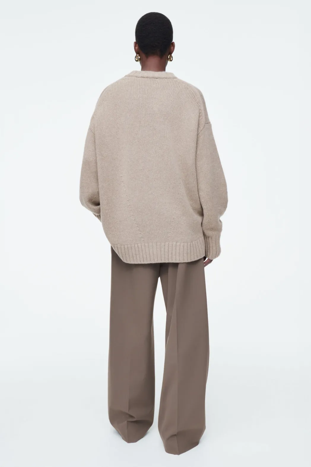 New COS CHUNKY PURE CASHMERE CREW-NECK SWEATER BEIGE