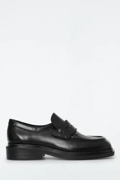 Discount COS CHUNKY SQUARE-TOE LEATHER LOAFERS BLACK
