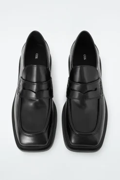 Discount COS CHUNKY SQUARE-TOE LEATHER LOAFERS BLACK