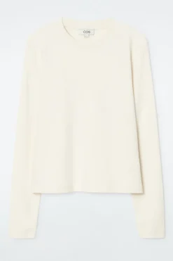 New COS CLEAN CUT REGULAR LONG-SLEEVED T-SHIRT BEIGE / UNDYED