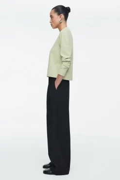 Sale COS CLEAN CUT REGULAR LONG-SLEEVED T-SHIRT LIGHT GREEN