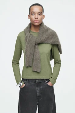 Discount COS CLEAN CUT REGULAR LONG-SLEEVED T-SHIRT GREEN MÉLANGE