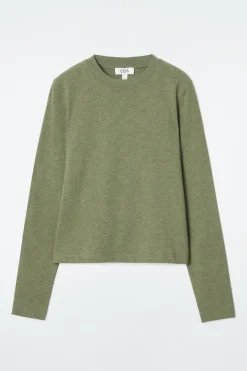 Discount COS CLEAN CUT REGULAR LONG-SLEEVED T-SHIRT GREEN MÉLANGE