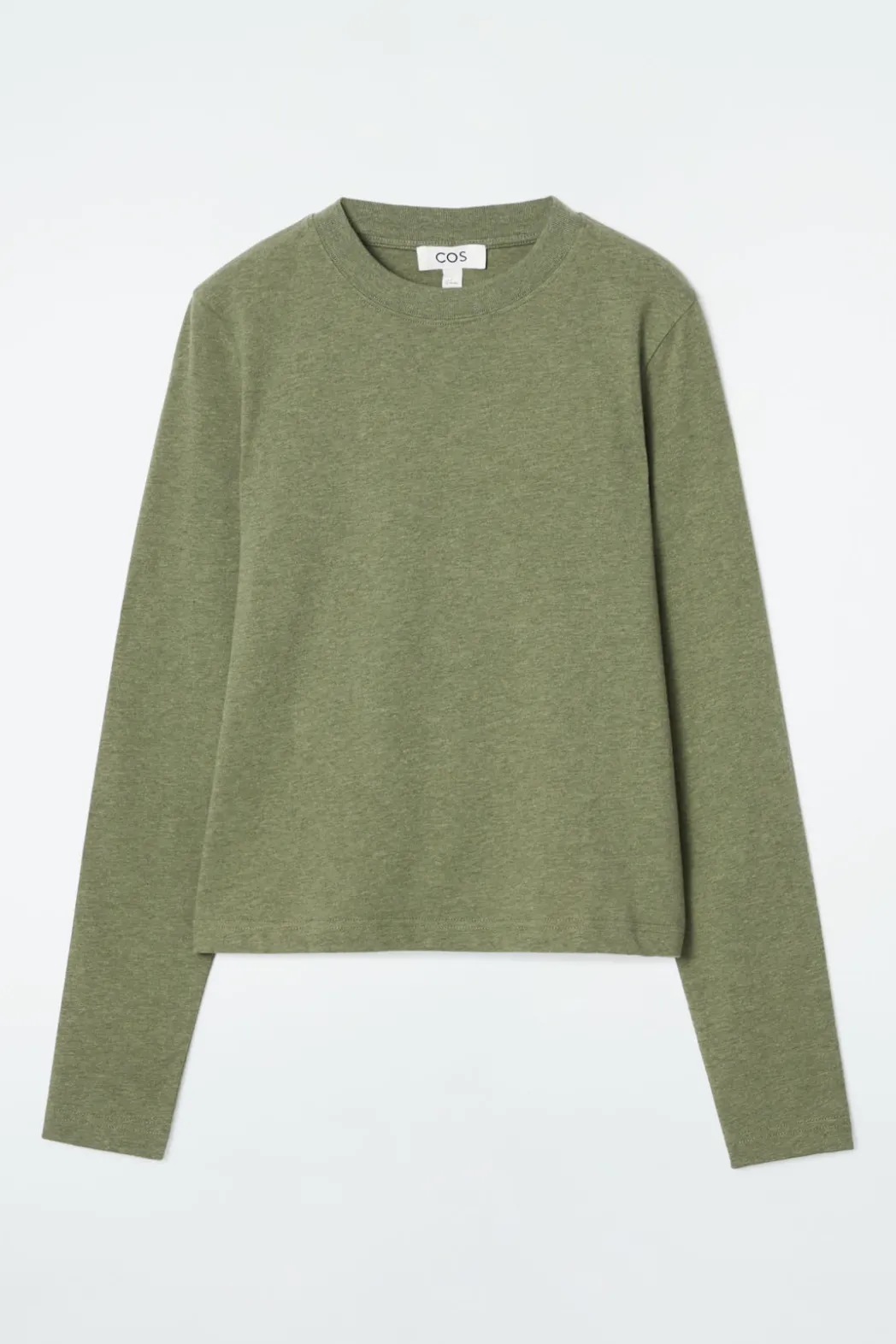 Discount COS CLEAN CUT REGULAR LONG-SLEEVED T-SHIRT GREEN MÉLANGE
