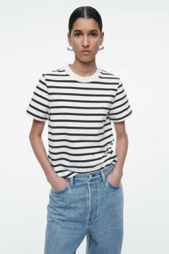 Sale COS CLEAN CUT REGULAR T-SHIRT NAVY / WHITE / STRIPED