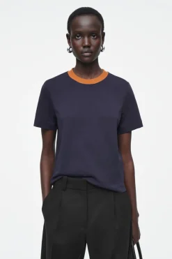 Best COS CLEAN CUT REGULAR T-SHIRT NAVY / ORANGE