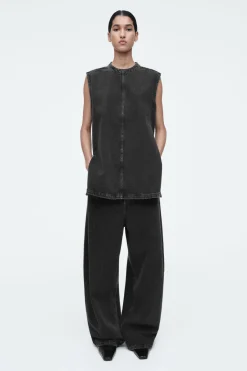 Discount COS COAST WIDE-LEG JEANS CRINKLED BLACK
