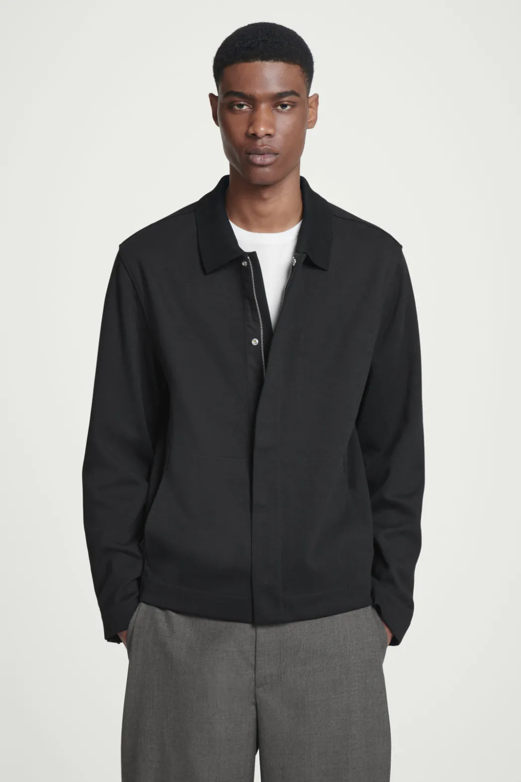 Sale COS COLLARED COTTON-JERSEY JACKET BLACK