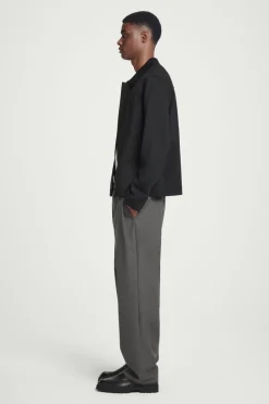 Sale COS COLLARED COTTON-JERSEY JACKET BLACK
