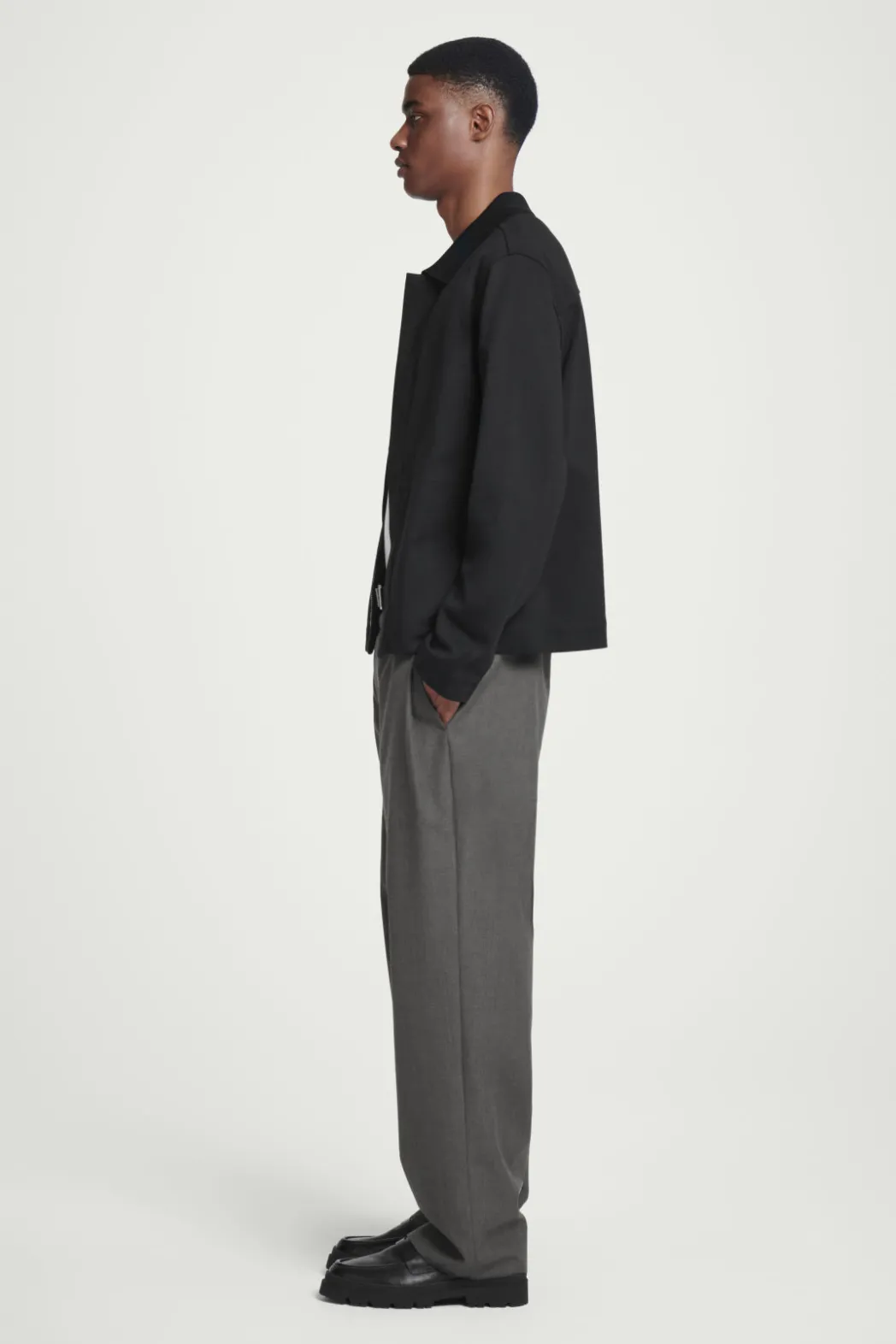 Sale COS COLLARED COTTON-JERSEY JACKET BLACK