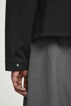Sale COS COLLARED COTTON-JERSEY JACKET BLACK