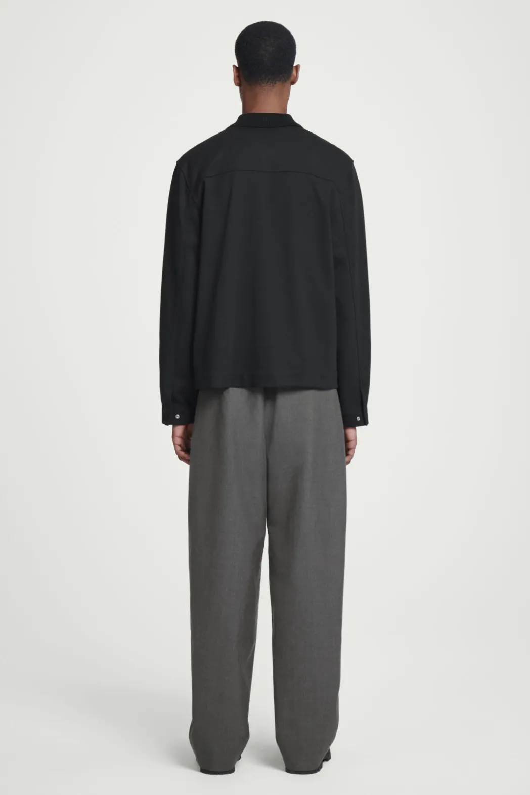 Sale COS COLLARED COTTON-JERSEY JACKET BLACK