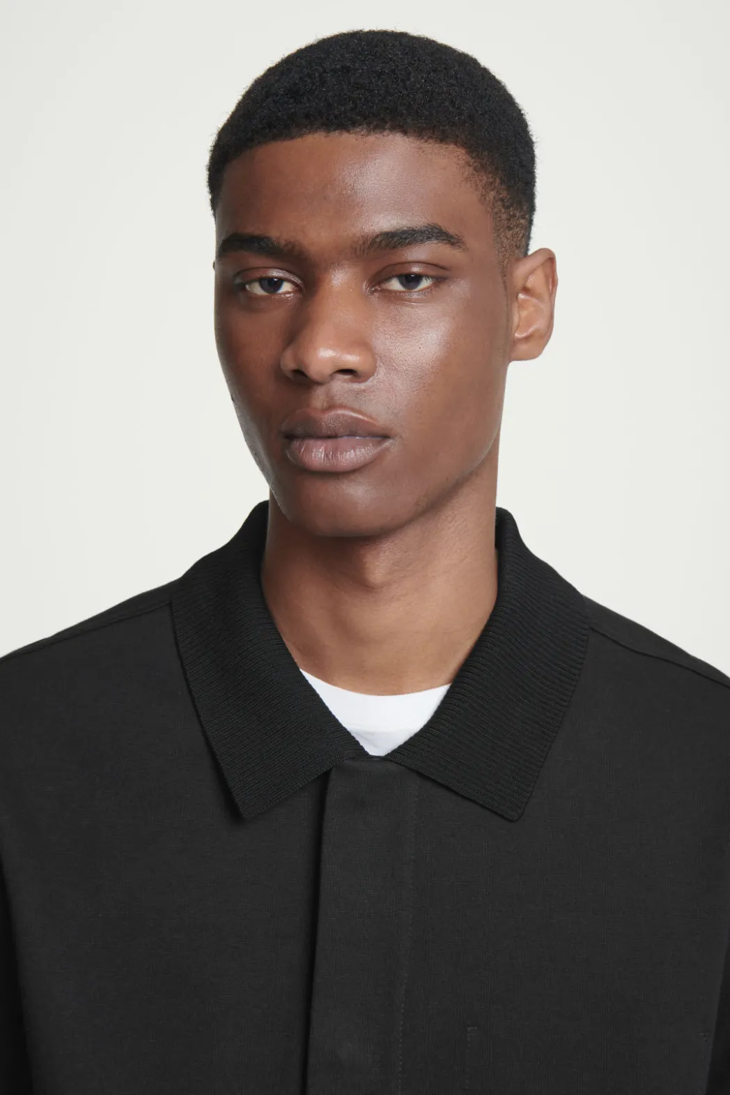 Sale COS COLLARED COTTON-JERSEY JACKET BLACK