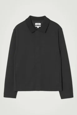 Sale COS COLLARED COTTON-JERSEY JACKET BLACK