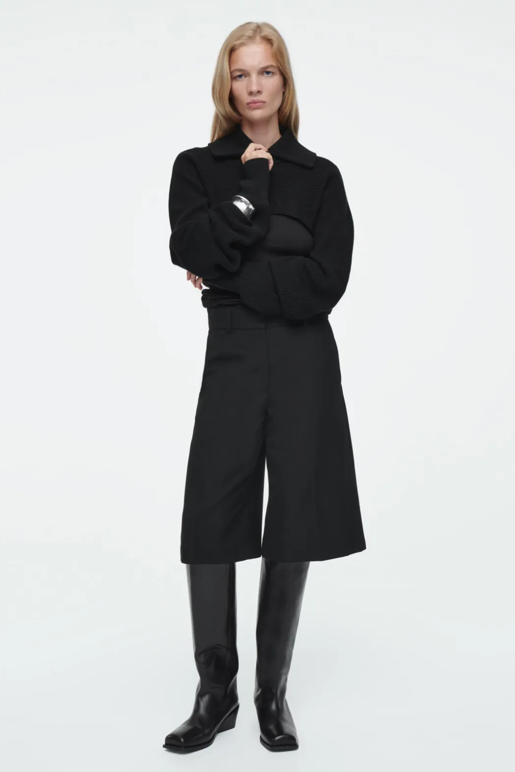 Sale COS COLLARED CROPPED KNITTED SWEATER BLACK