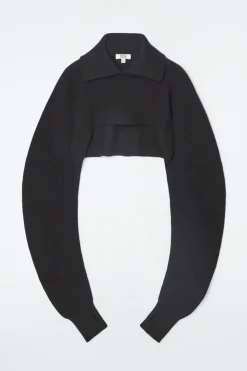 Sale COS COLLARED CROPPED KNITTED SWEATER BLACK
