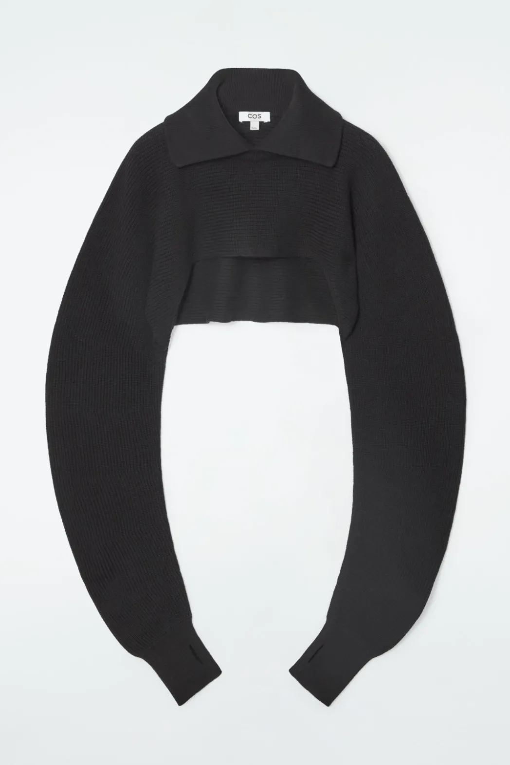 Sale COS COLLARED CROPPED KNITTED SWEATER BLACK