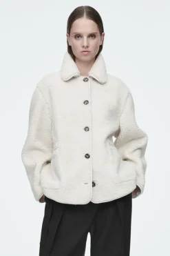 New COS COLLARED FAUX SHEARLING JACKET IVORY