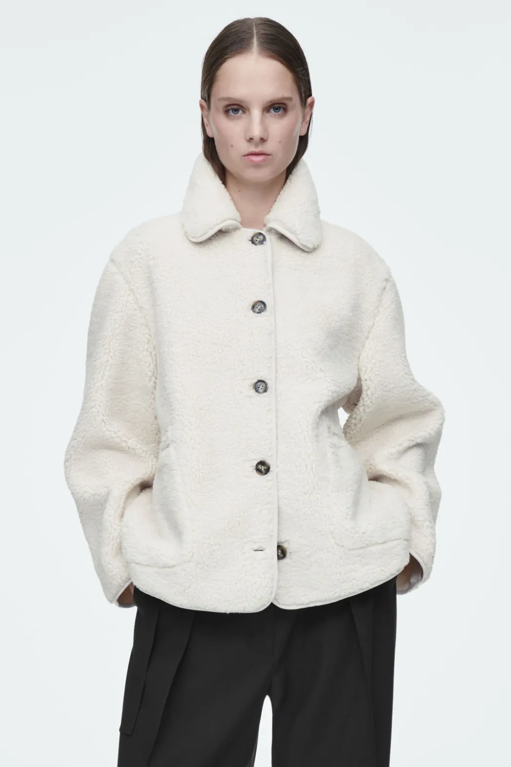 New COS COLLARED FAUX SHEARLING JACKET IVORY
