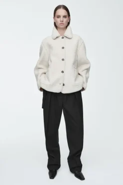 New COS COLLARED FAUX SHEARLING JACKET IVORY