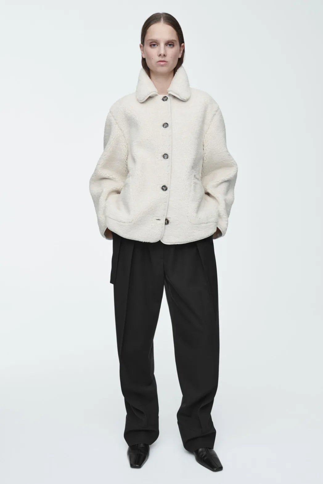 New COS COLLARED FAUX SHEARLING JACKET IVORY