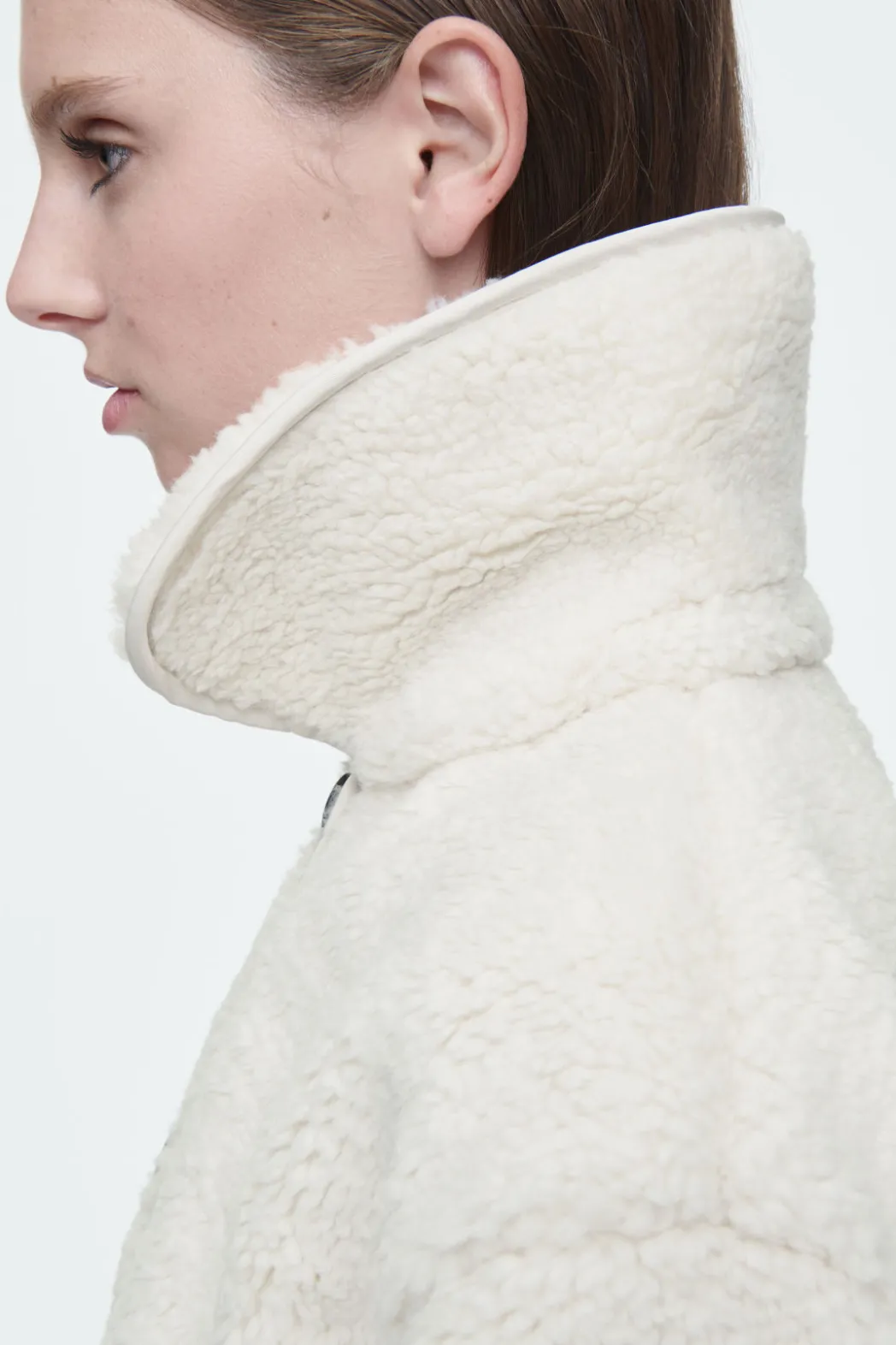 New COS COLLARED FAUX SHEARLING JACKET IVORY