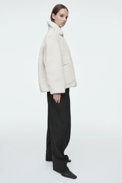 New COS COLLARED FAUX SHEARLING JACKET IVORY