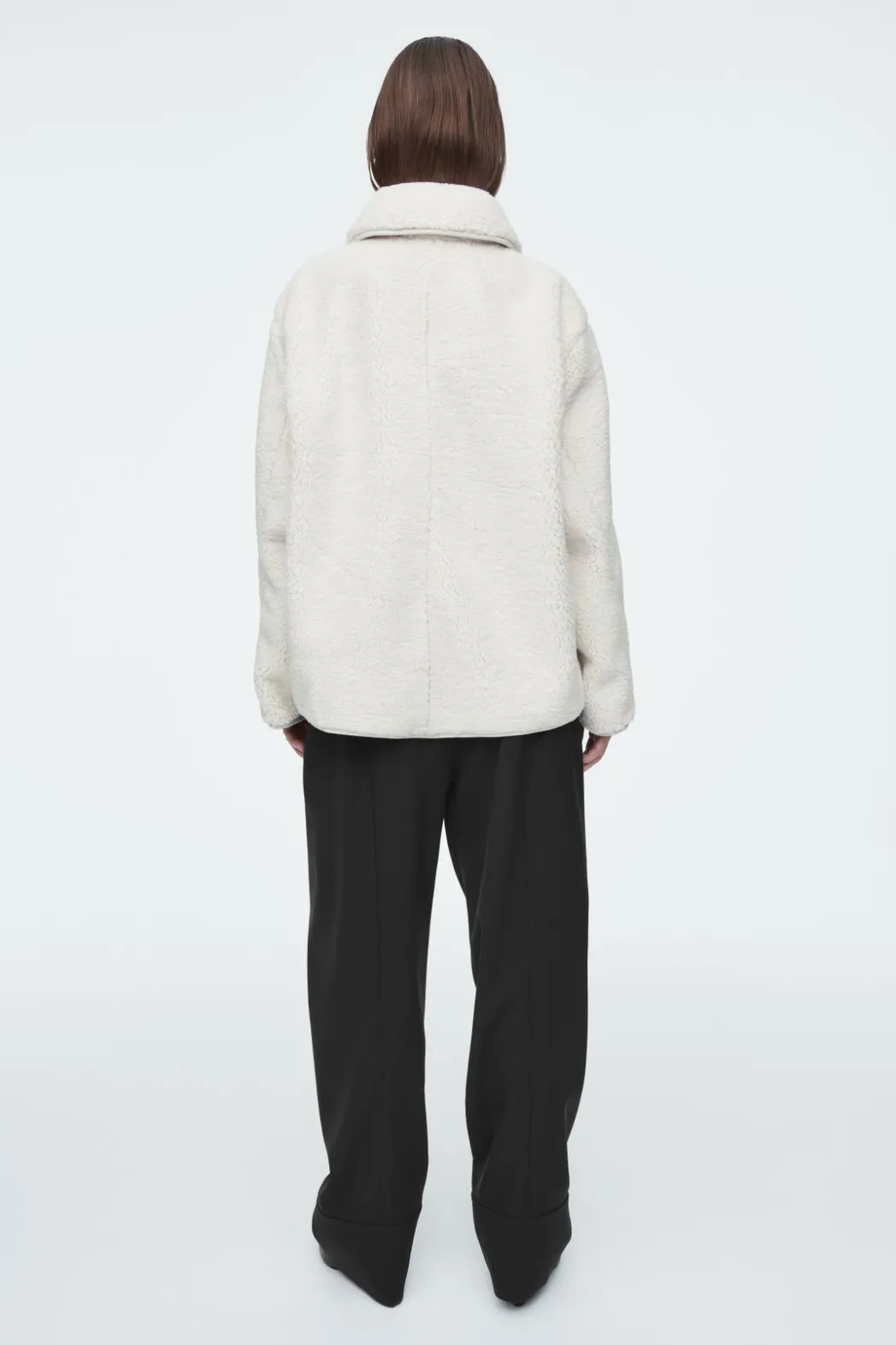 New COS COLLARED FAUX SHEARLING JACKET IVORY