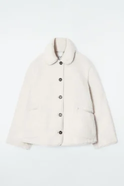 New COS COLLARED FAUX SHEARLING JACKET IVORY