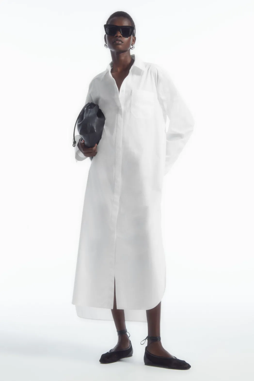 Best COS COLLARED MIDI SHIRT DRESS WHITE