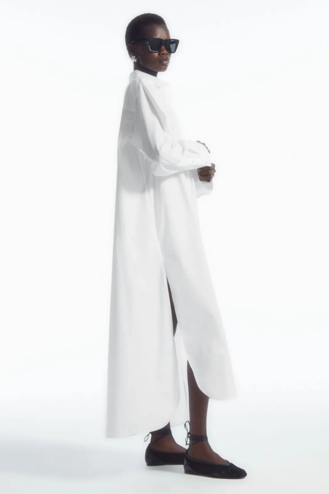 Best COS COLLARED MIDI SHIRT DRESS WHITE