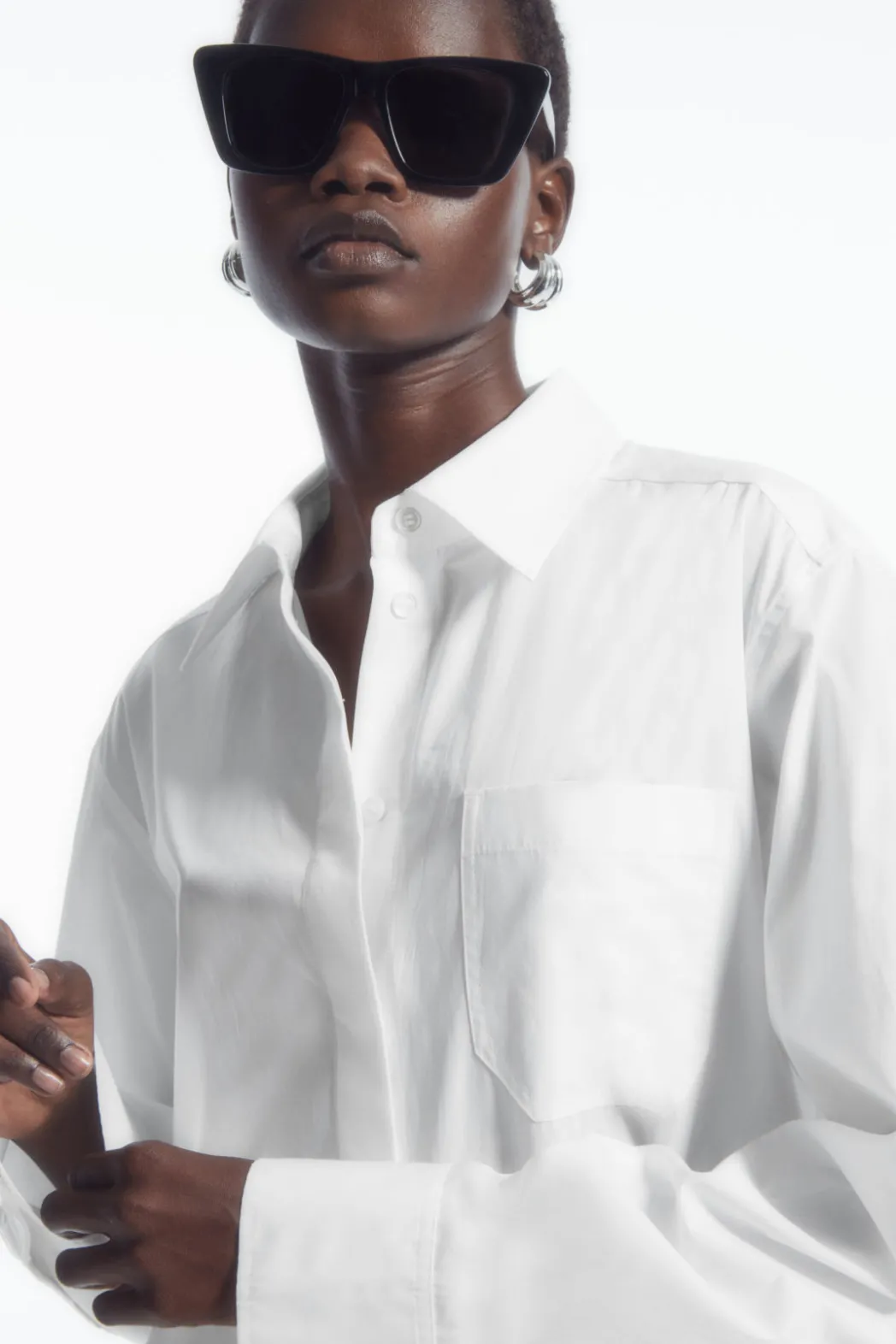 Best COS COLLARED MIDI SHIRT DRESS WHITE