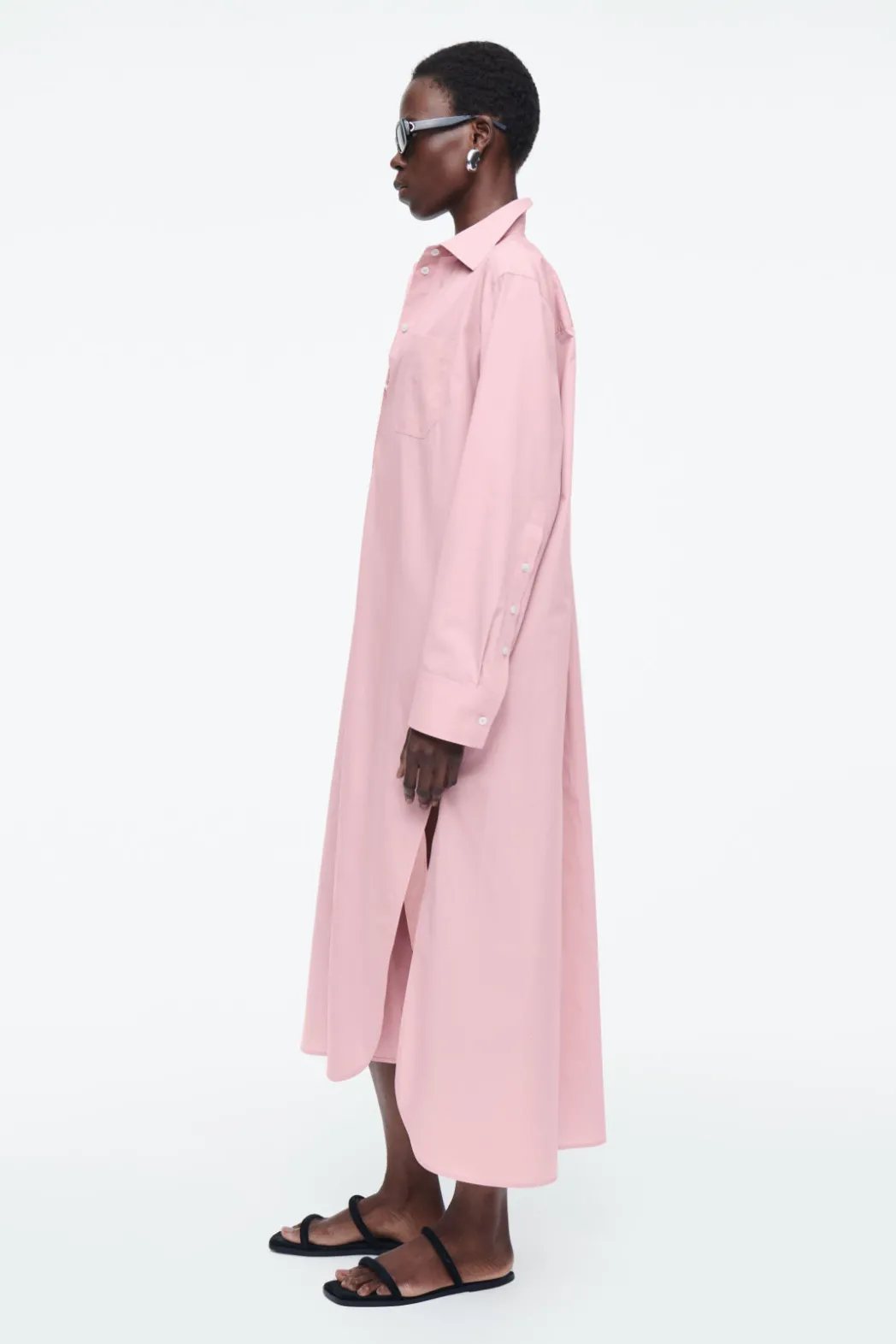 Clearance COS COLLARED MIDI SHIRT DRESS PINK