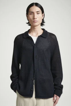 New COS COLLARED OPEN-KNIT WOOL CARDIGAN NAVY