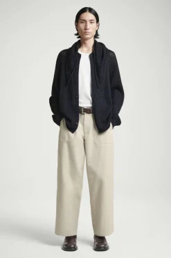 New COS COLLARED OPEN-KNIT WOOL CARDIGAN NAVY