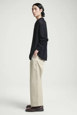 New COS COLLARED OPEN-KNIT WOOL CARDIGAN NAVY
