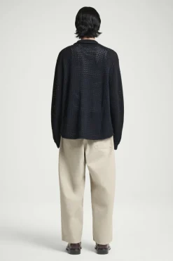 New COS COLLARED OPEN-KNIT WOOL CARDIGAN NAVY