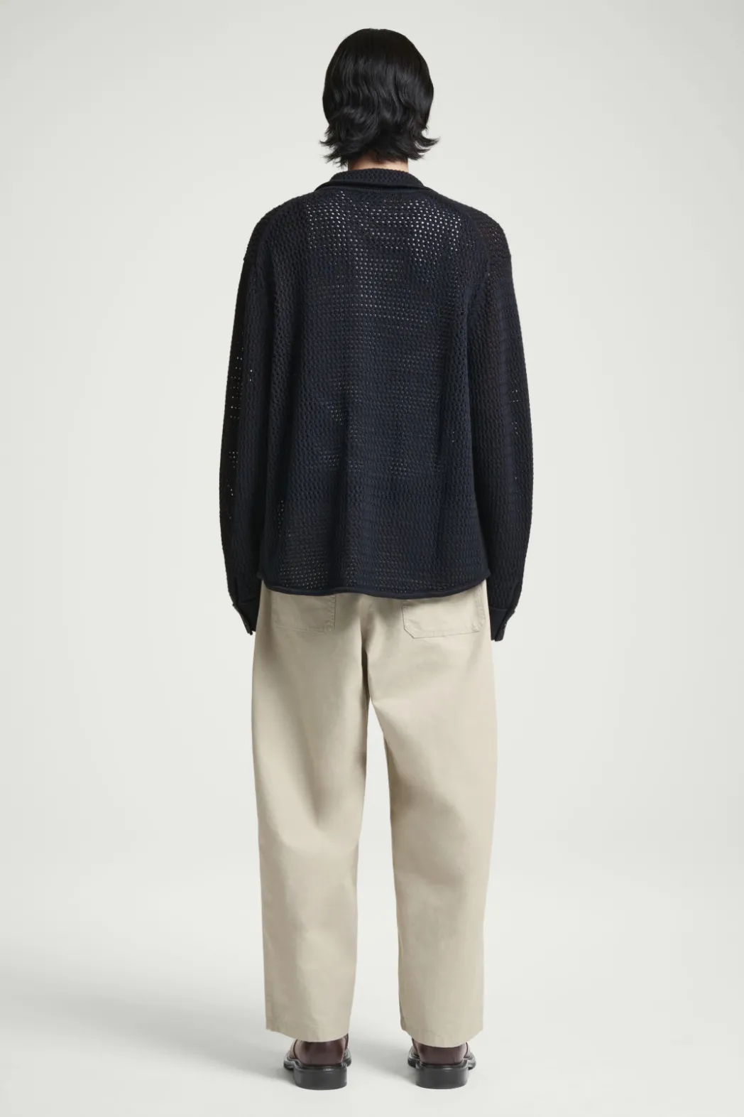 New COS COLLARED OPEN-KNIT WOOL CARDIGAN NAVY