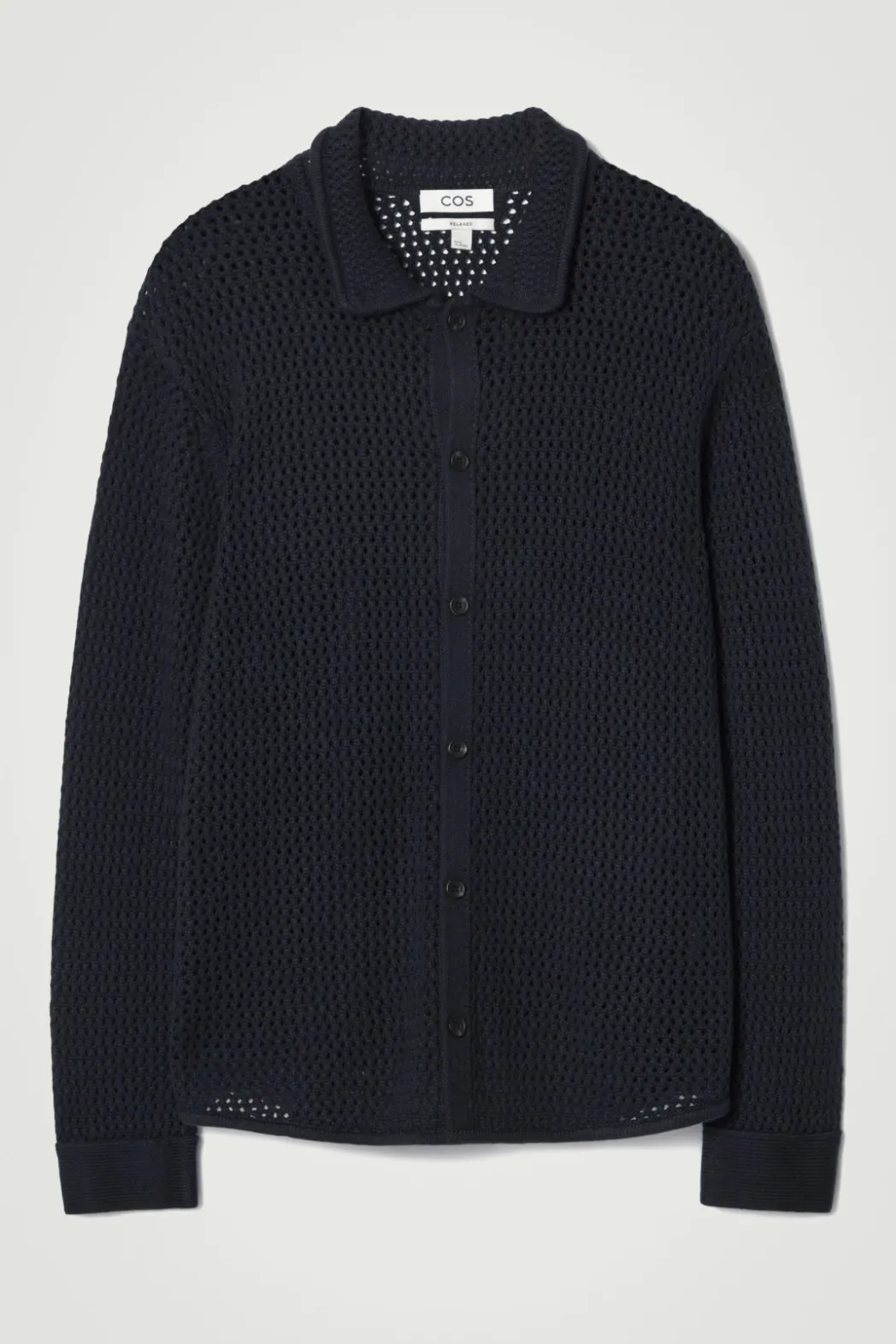 New COS COLLARED OPEN-KNIT WOOL CARDIGAN NAVY