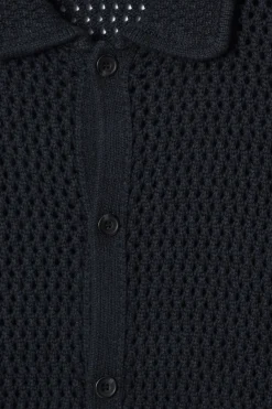 New COS COLLARED OPEN-KNIT WOOL CARDIGAN NAVY