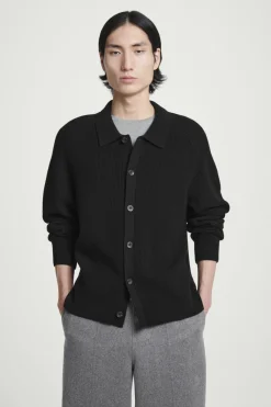 Sale COS COLLARED RIBBED WOOL-CASHMERE CARDIGAN BLACK