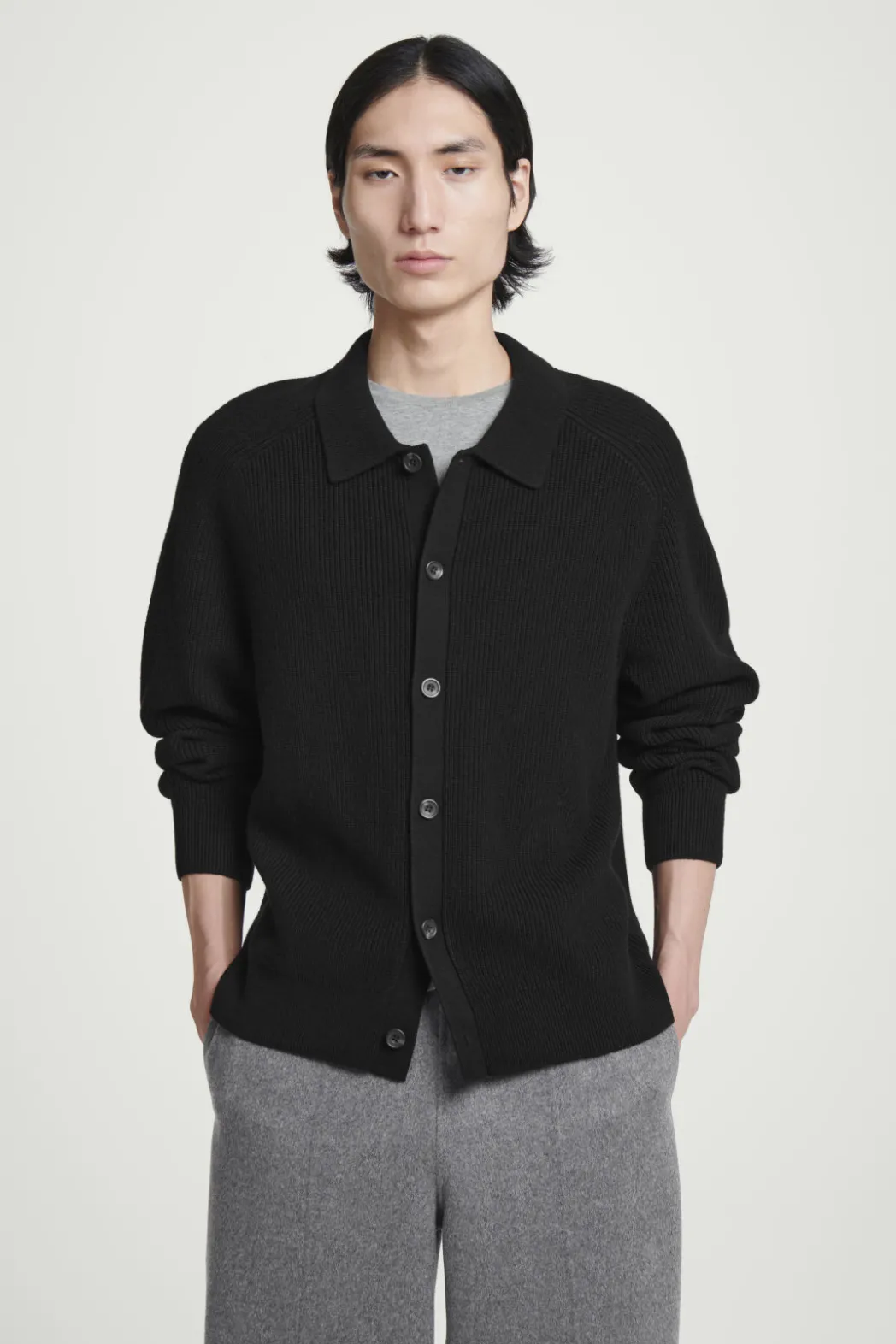 Sale COS COLLARED RIBBED WOOL-CASHMERE CARDIGAN BLACK