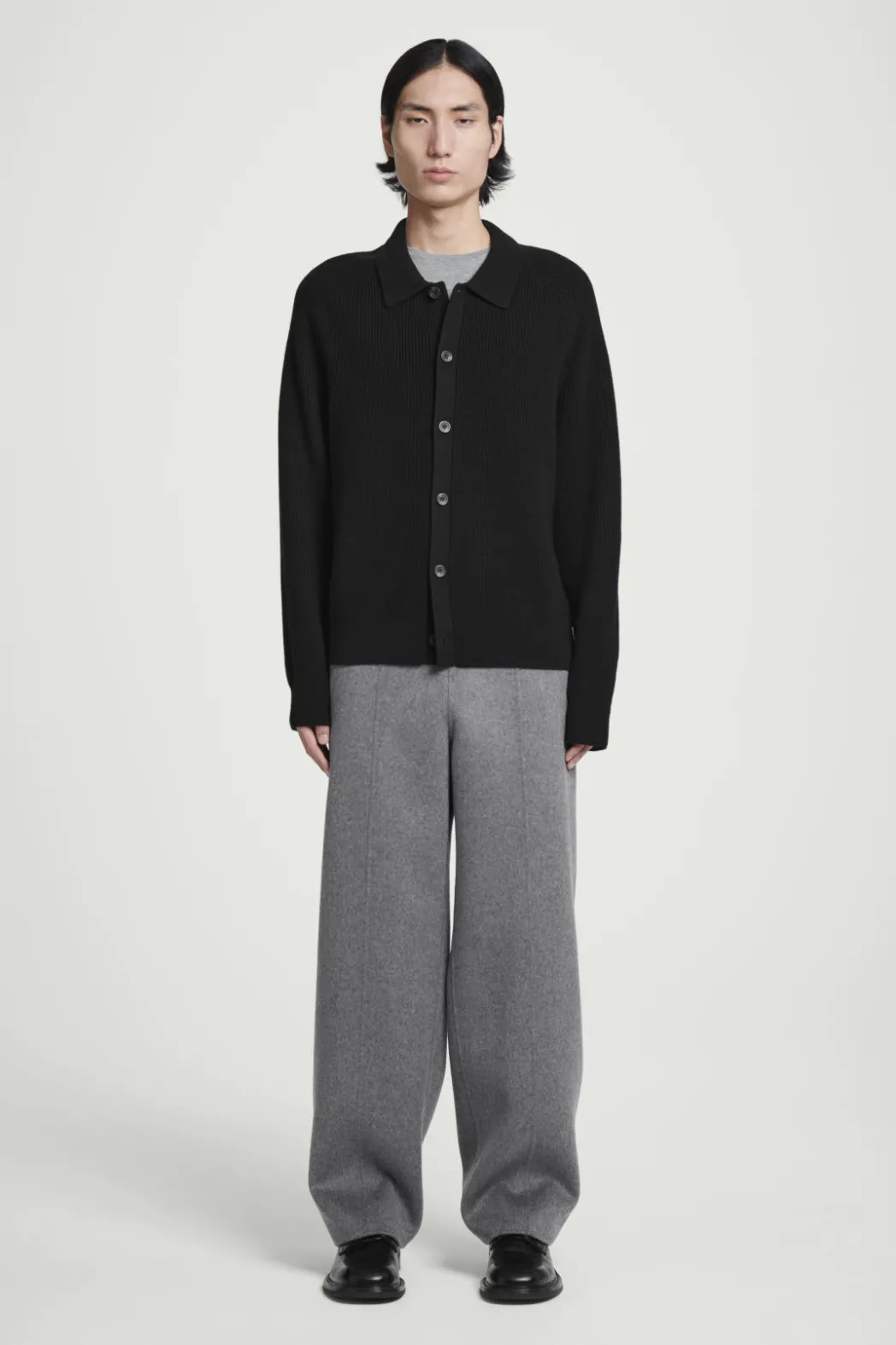 Sale COS COLLARED RIBBED WOOL-CASHMERE CARDIGAN BLACK