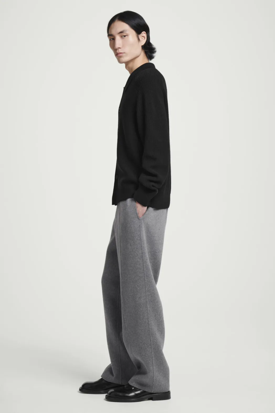 Sale COS COLLARED RIBBED WOOL-CASHMERE CARDIGAN BLACK