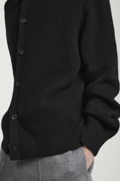 Sale COS COLLARED RIBBED WOOL-CASHMERE CARDIGAN BLACK