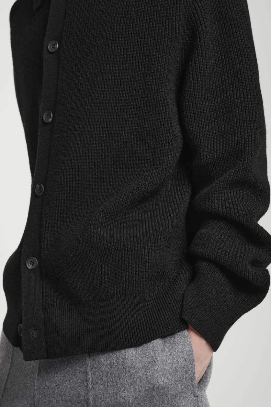 Sale COS COLLARED RIBBED WOOL-CASHMERE CARDIGAN BLACK