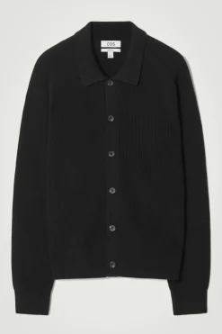Sale COS COLLARED RIBBED WOOL-CASHMERE CARDIGAN BLACK