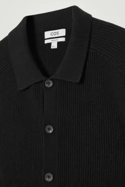 Sale COS COLLARED RIBBED WOOL-CASHMERE CARDIGAN BLACK