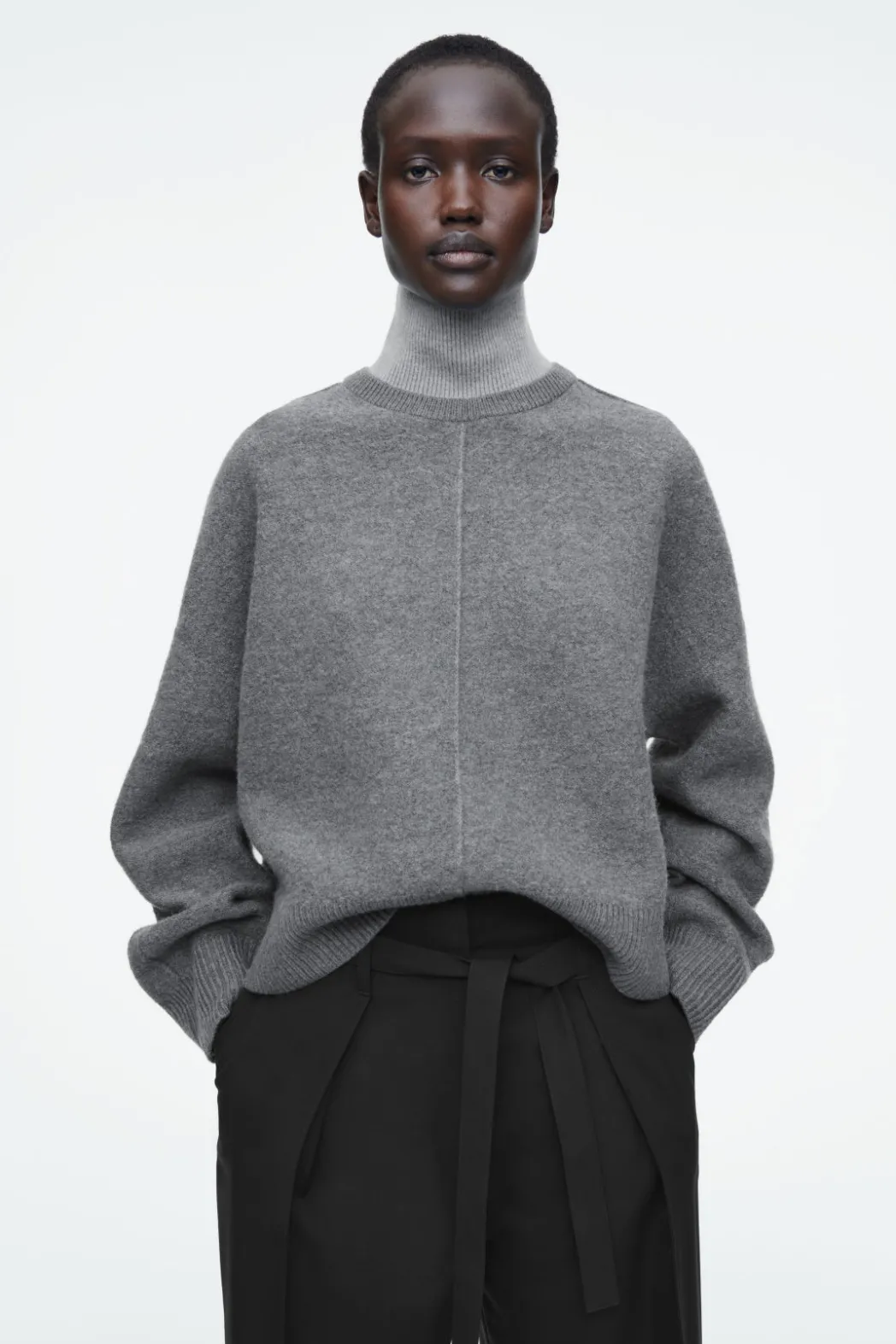 Discount COS COLOUR-BLOCK LAYERED WOOL JUMPER GRAY