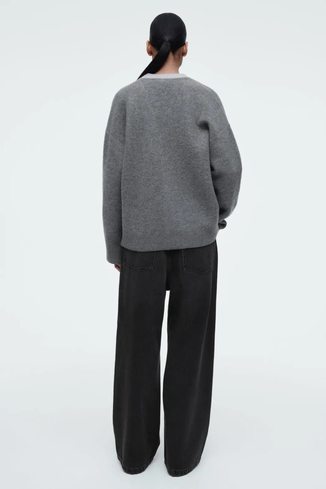 Discount COS COLOUR-BLOCK WOOL V-NECK CARDIGAN GRAY